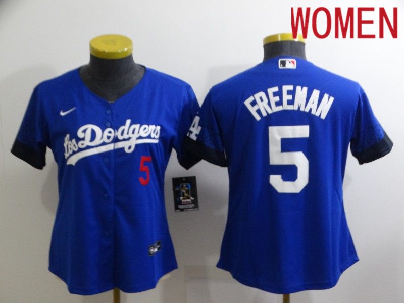 Women Los Angeles Dodgers #5 Freddie Freeman Blue City Edition Game Nike 2022 MLB Jersey